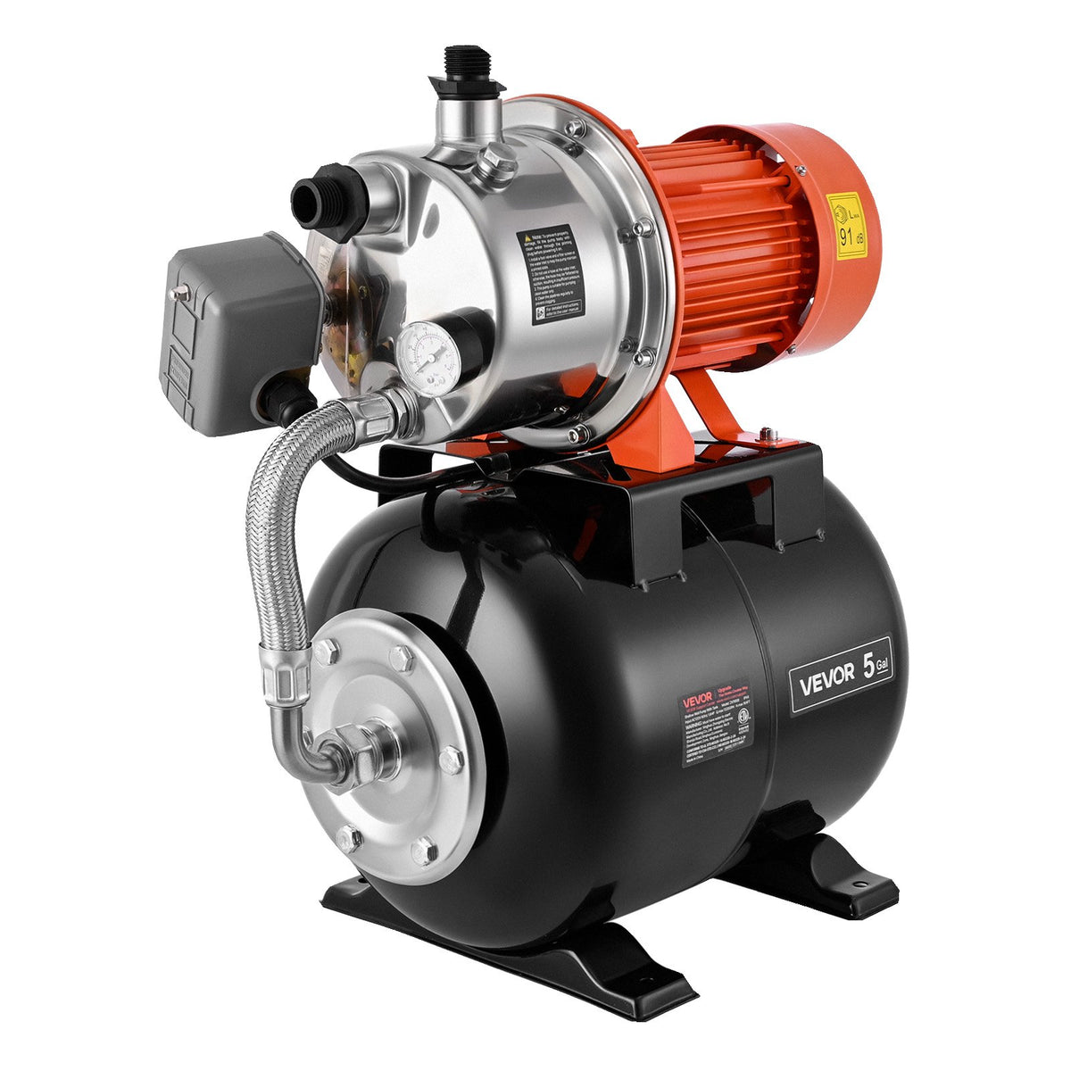 VEVOR 1,6 ZS seklās akas ūdens sūknis ar 19 l spiediena tvertni, 5000 l/h, 230 V