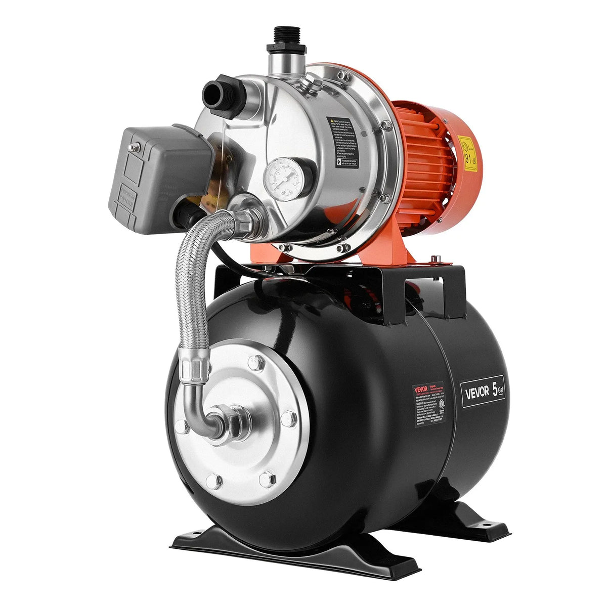 VEVOR 1,6 ZS seklās akas ūdens sūknis ar 19 l spiediena tvertni, 5000 l/h, 230 V