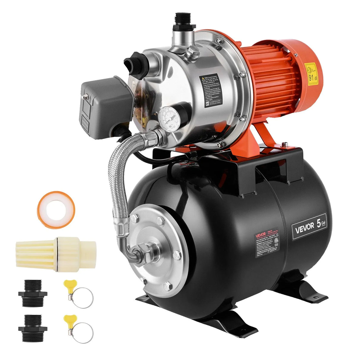 VEVOR 1,6 ZS seklās akas ūdens sūknis ar 19 l spiediena tvertni, 5000 l/h, 230 V