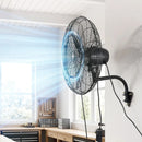 VEVOR sienas ventilators 610 mm, pie sienas pakarināms ventilators ar oscilāciju, miglošanas funkciju, IP44 aizsardzības klase, 3 ātrumi, jaudīga gaisa plūsma, mehāniska vadība, paredzēts rūpnieciskai, komerciālai lietošanai, garāžām un darbnīcām