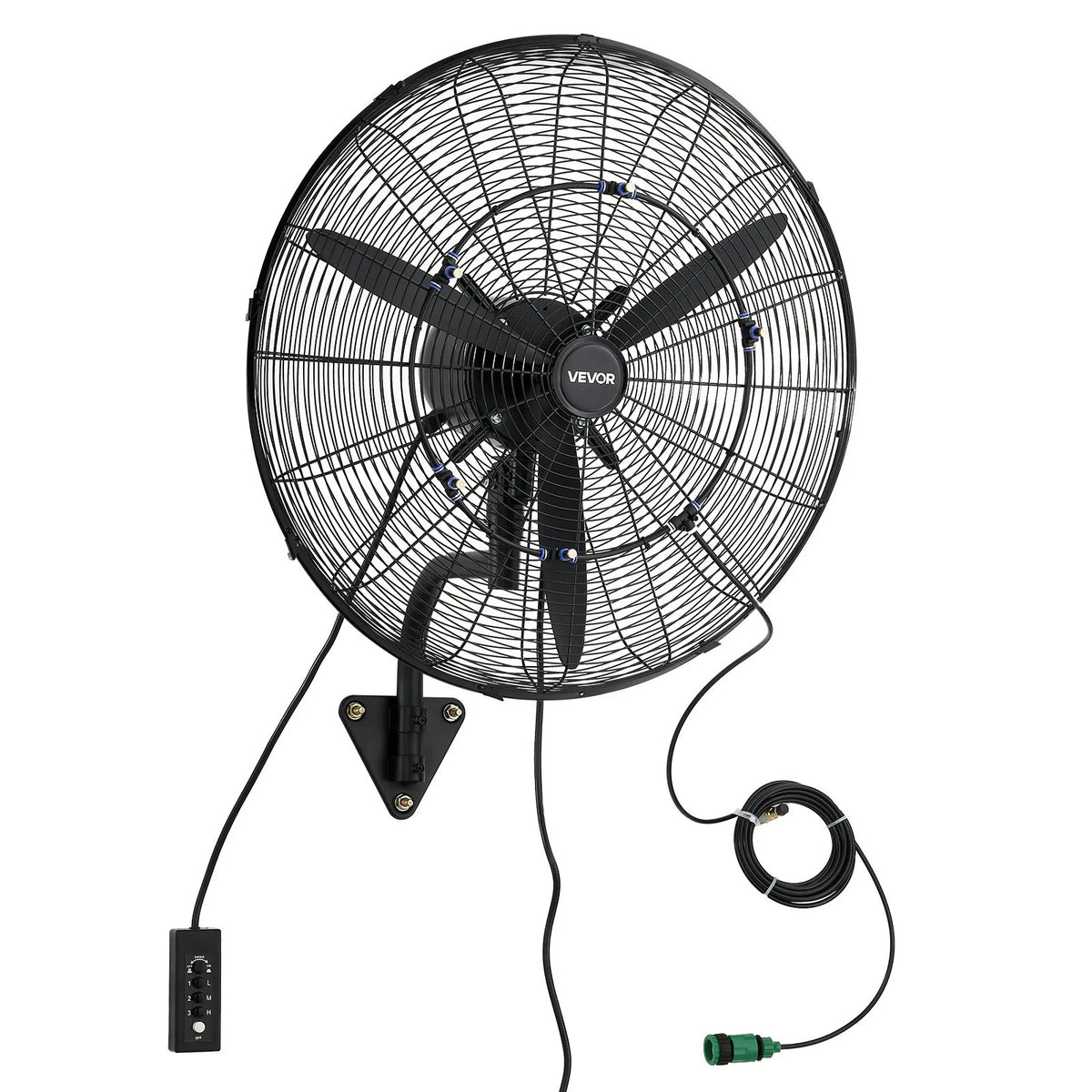 VEVOR Wall Fan 610 mm, Wall-Mounted Oscillating Fan with Misting Function, IP44 Waterproof Rating, 3 Speed Settings, Powerful Airflow, Mechanical Control, for Industrial, Commercial, Garage and Workshop Use