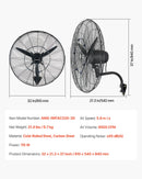 VEVOR sienas ventilators 760 mm, pie sienas stiprināms pakarināms ventilators ar oscilāciju un miglošanu, IP44 aizsardzības klase, 3 ātrumi, jaudīga gaisa plūsma, mehāniska vadība, liels gaisa plūsmas attālums, garāžai, darbnīcai un sporta zālei