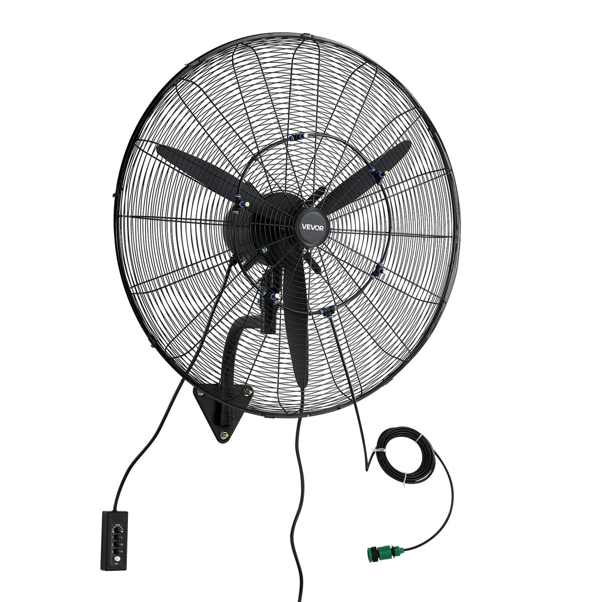 VEVOR Wall Fan 760 mm, Wall-Mounted Hanging Fan with Oscillation and Misting, IP44 Protection, 3 Speeds, Powerful Airflow, Mechanical Control, Long Air Throw Distance, for Garage, Workshop and Gym