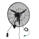 VEVOR sienas ventilators 760 mm, pie sienas stiprināms pakarināms ventilators ar oscilāciju un miglošanu, IP44 aizsardzības klase, 3 ātrumi, jaudīga gaisa plūsma, mehāniska vadība, liels gaisa plūsmas attālums, garāžai, darbnīcai un sporta zālei