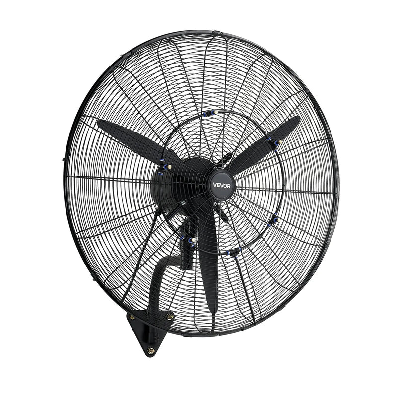 VEVOR sienas ventilators 760 mm, pie sienas stiprināms pakarināms ventilators ar oscilāciju un miglošanu, IP44 aizsardzības klase, 3 ātrumi, jaudīga gaisa plūsma, mehāniska vadība, liels gaisa plūsmas attālums, garāžai, darbnīcai un sporta zālei