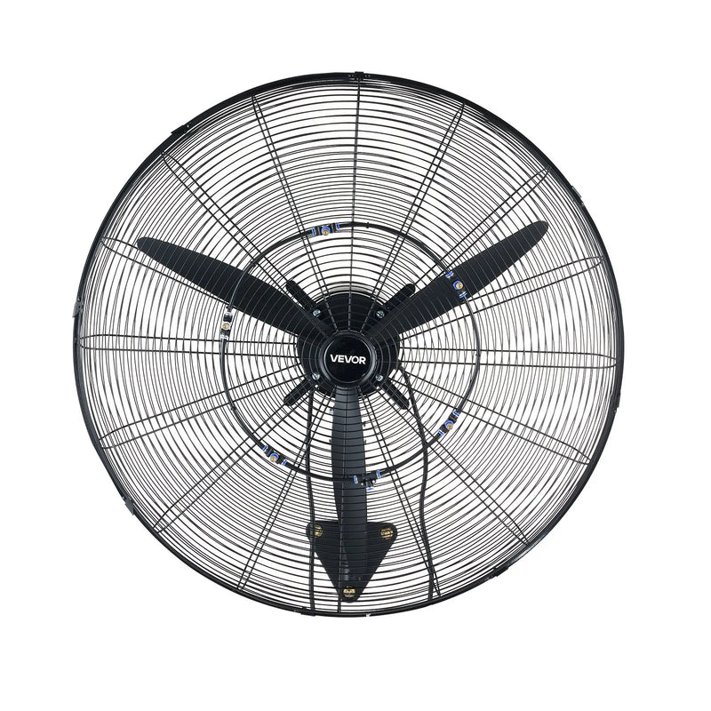 VEVOR sienas ventilators 760 mm, pie sienas stiprināms pakarināms ventilators ar oscilāciju un miglošanu, IP44 aizsardzības klase, 3 ātrumi, jaudīga gaisa plūsma, mehāniska vadība, liels gaisa plūsmas attālums, garāžai, darbnīcai un sporta zālei