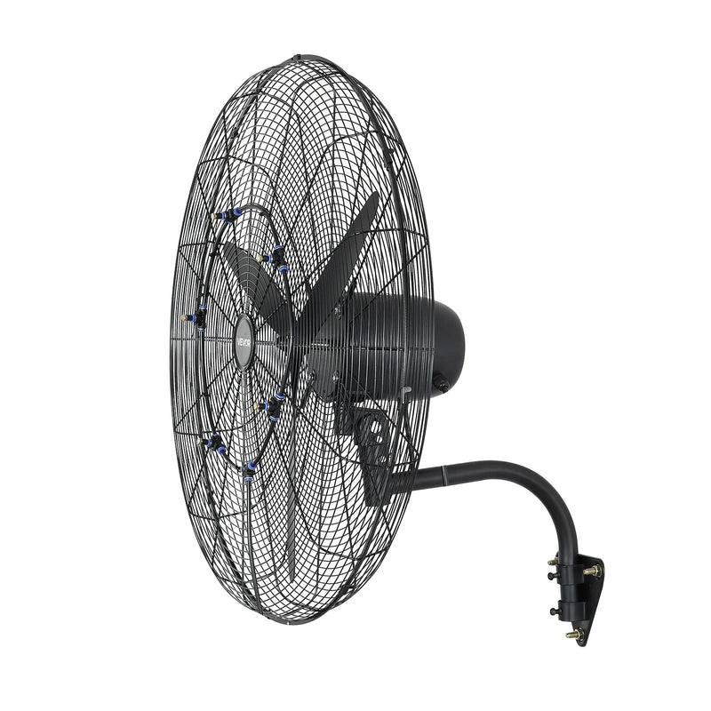 VEVOR sienas ventilators 760 mm, pie sienas stiprināms pakarināms ventilators ar oscilāciju un miglošanu, IP44 aizsardzības klase, 3 ātrumi, jaudīga gaisa plūsma, mehāniska vadība, liels gaisa plūsmas attālums, garāžai, darbnīcai un sporta zālei