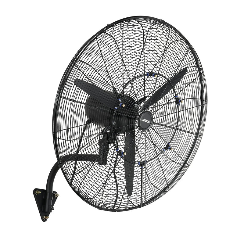 VEVOR sienas ventilators 760 mm, pie sienas stiprināms pakarināms ventilators ar oscilāciju un miglošanu, IP44 aizsardzības klase, 3 ātrumi, jaudīga gaisa plūsma, mehāniska vadība, liels gaisa plūsmas attālums, garāžai, darbnīcai un sporta zālei