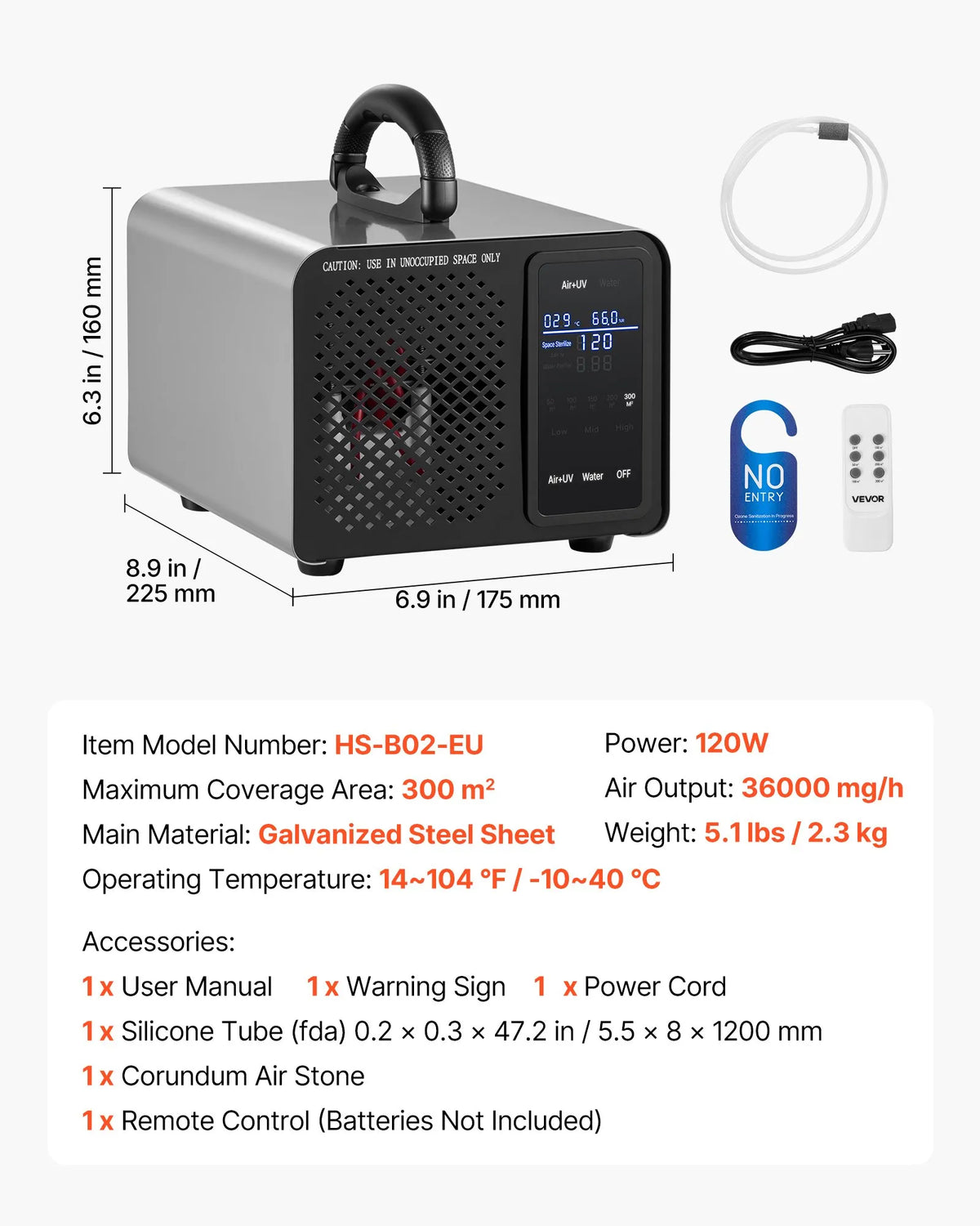 VEVOR Ozone Generator 36,000 mg/h, Commercial Ozone Machine with 15s Delayed Start, Zone-Based Timer and LCD Touch Screen, Industrial Odour Neutraliser for Cars, Smoke and Home, up to 300 m²