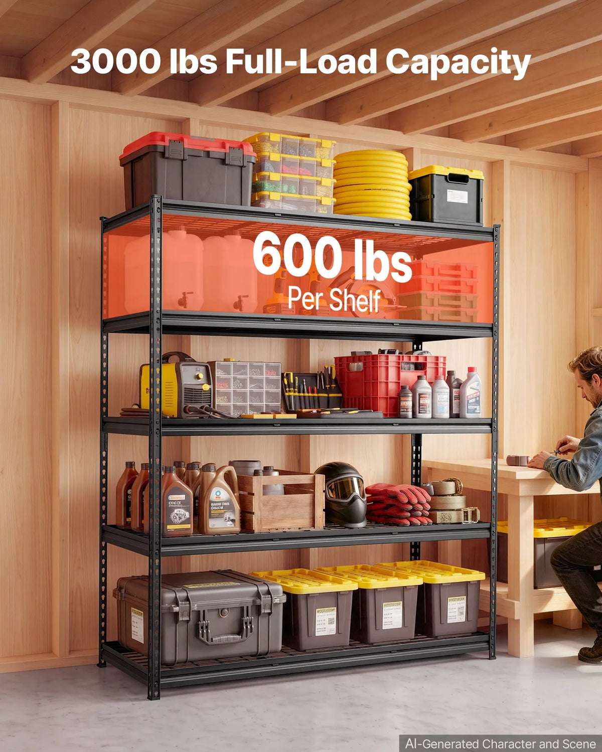 VEVOR 5 līmeņu metāla uzglabāšanas plaukts 1361 kg ar regulējamiem plauktiem
