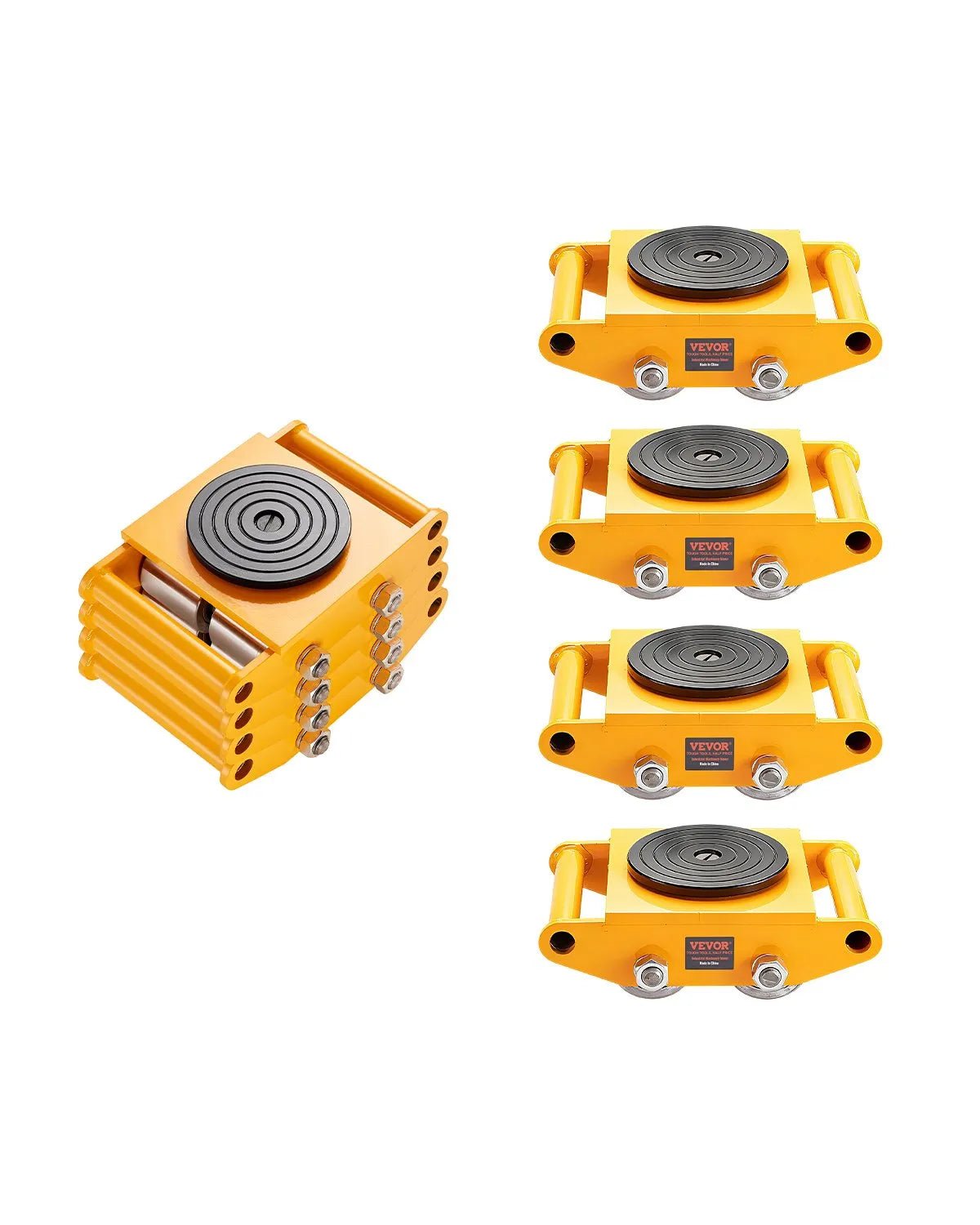 VEVOR mašīnu pārvietošanas platformu komplekts 11999,8 kg ar oglekļa tērauda riteņiem un 360° rotējošu neslīdošu balstu, industriālai lietošanai noliktavā un rūpnīcā - ZEMLETES.LV
