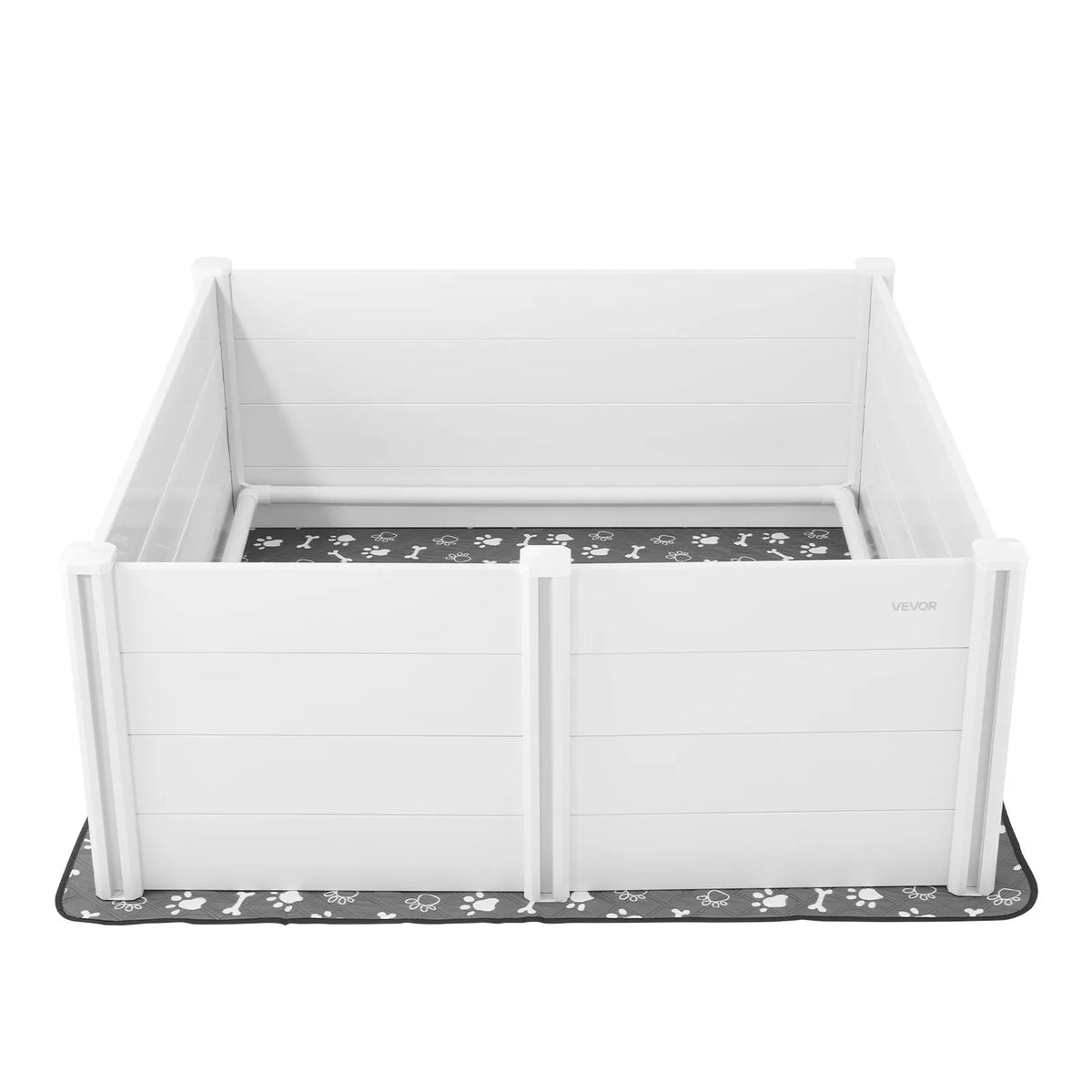 VEVOR suņu dzemdību kaste, 1524 × 1524 × 610 mm, PVC plastmasas kucēnu manēža ar regulējama augstuma durvīm un mazgājamu paklājiņu, pret deformāciju izturīga iekštelpām, īpaši lielu šķirņu suņiem, pienbalta krāsa - ZEMLETES.LV