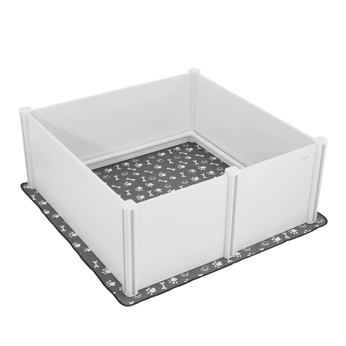 VEVOR suņu dzemdību kaste, 1524 × 1524 × 610 mm, PVC plastmasas kucēnu manēža ar regulējama augstuma durvīm un mazgājamu paklājiņu, pret deformāciju izturīga iekštelpām, īpaši lielu šķirņu suņiem, pienbalta krāsa - ZEMLETES.LV