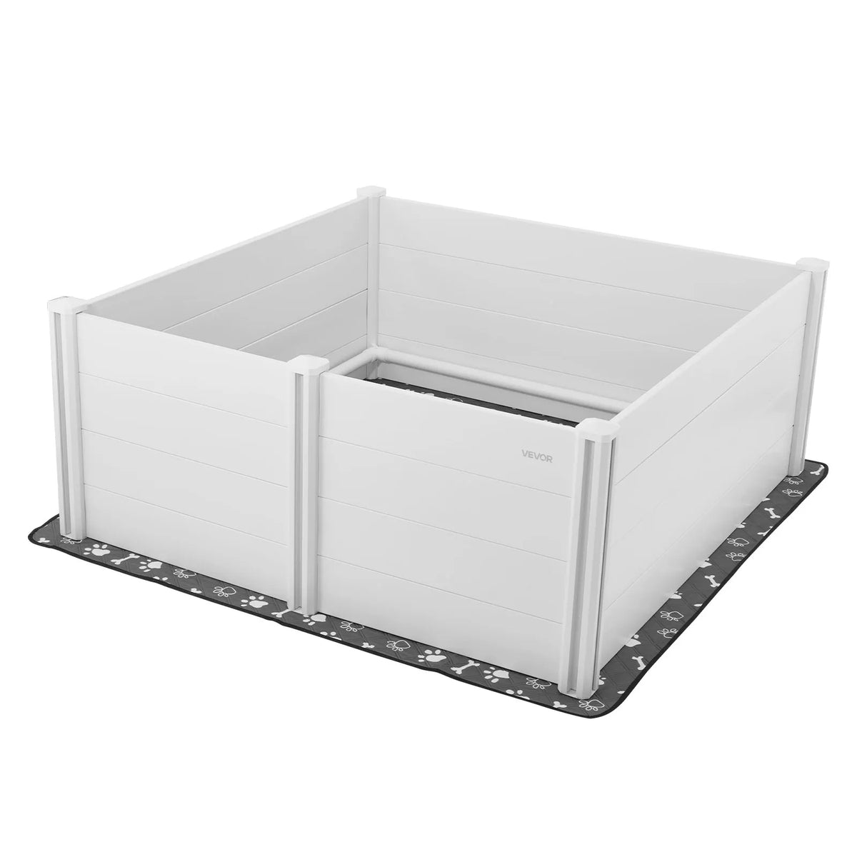 VEVOR suņu dzemdību kaste, 1524 × 1524 × 610 mm, PVC plastmasas kucēnu manēža ar regulējama augstuma durvīm un mazgājamu paklājiņu, pret deformāciju izturīga iekštelpām, īpaši lielu šķirņu suņiem, pienbalta krāsa - ZEMLETES.LV
