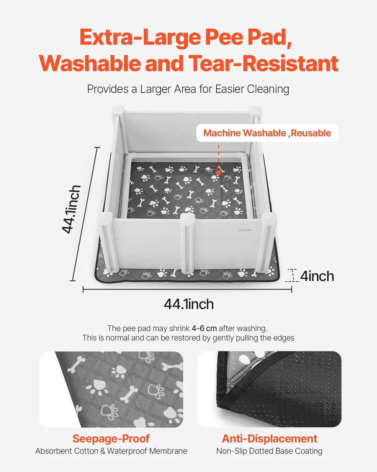 VEVOR suņu dzemdību kaste, 980 × 980 × 460 mm, PVC plastmasas kucēnu manēža ar regulējama augstuma durvīm un mazgājamu paklājiņu, pret deformāciju izturīga iekštelpām, vidēja izmēra suņiem, pienbalta krāsa - ZEMLETES.LV