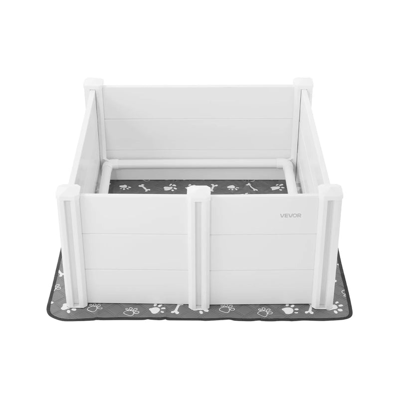 VEVOR suņu dzemdību kaste, 980 × 980 × 460 mm, PVC plastmasas kucēnu manēža ar regulējama augstuma durvīm un mazgājamu paklājiņu, pret deformāciju izturīga iekštelpām, vidēja izmēra suņiem, pienbalta krāsa - ZEMLETES.LV