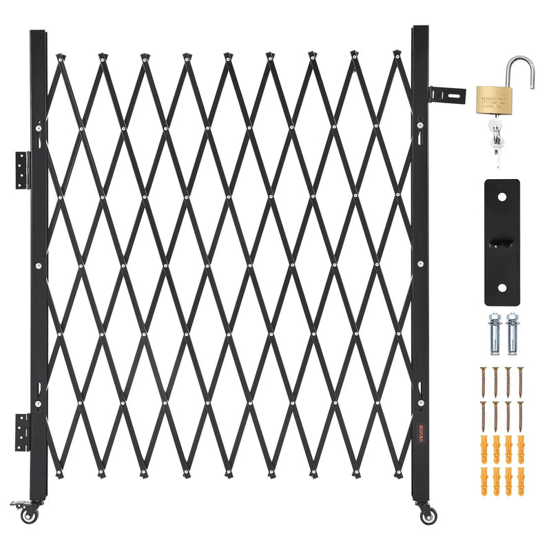 VEVOR vienas sekcijas salokāmie drošības vārti 190 × 131 cm, tērauda akordeona tipa paplašināmi drošības vārti ar 360° rotējošiem ritentiņiem un slēdzamu mehānismu - ZEMLETES.LV