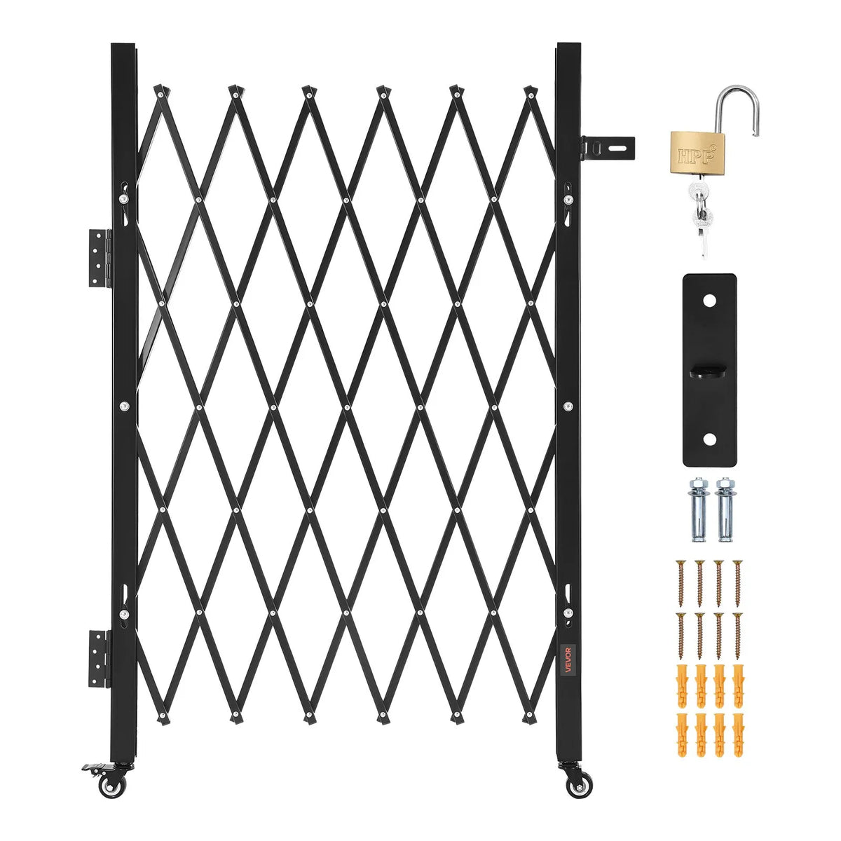 VEVOR vienas sekcijas salokāmie drošības vārti 110 × 131 cm, tērauda akordeona tipa paplašināmi drošības vārti ar 360° rotējošiem ritentiņiem un slēdzamu mehānismu - ZEMLETES.LV