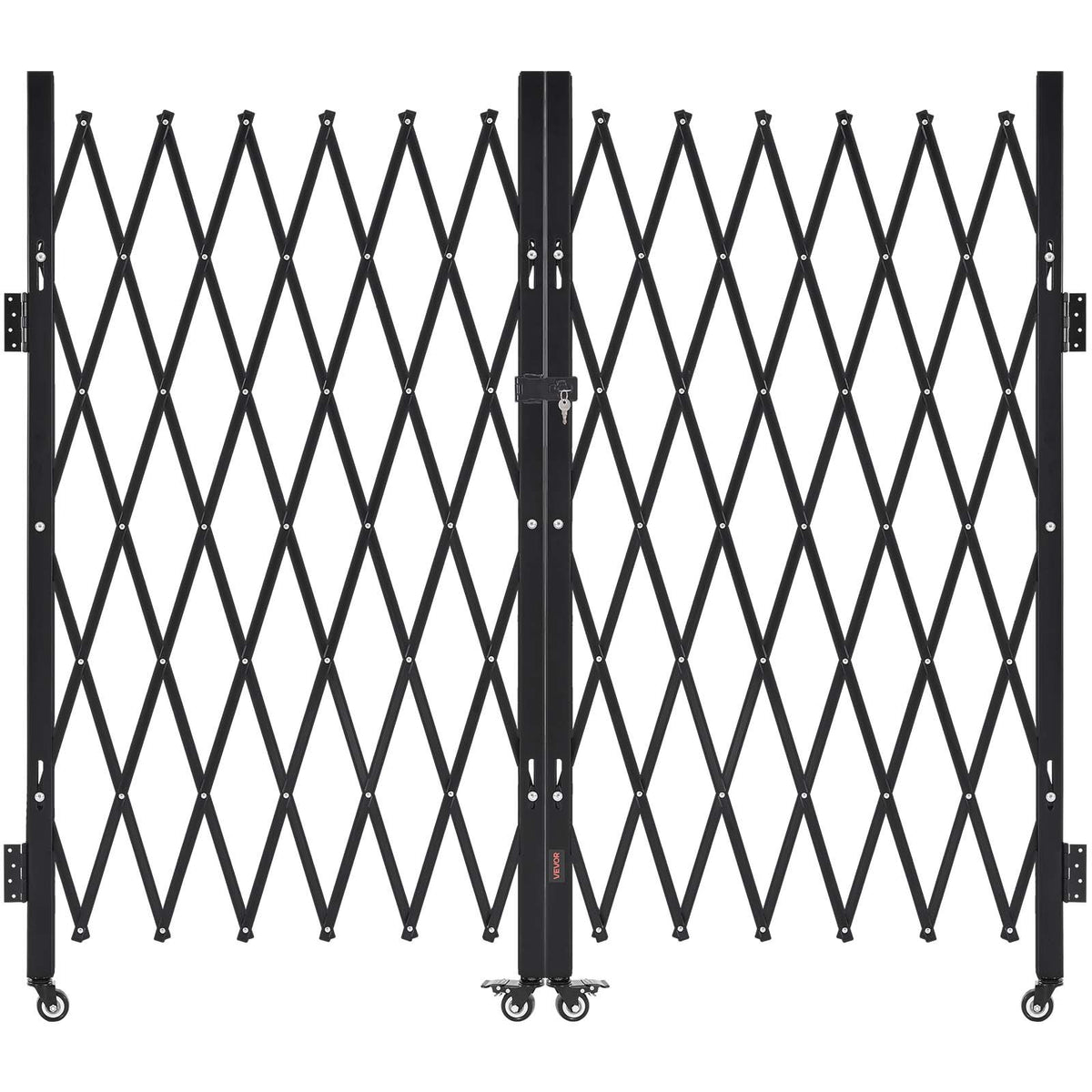 VEVOR dubultie salokāmie drošības vārti 320 × 160,5 cm, tērauda akordeona tipa paplašināmi drošības vārti ar 360° rotējošiem ritentiņiem un slēdzamu mehānismu - ZEMLETES.LV