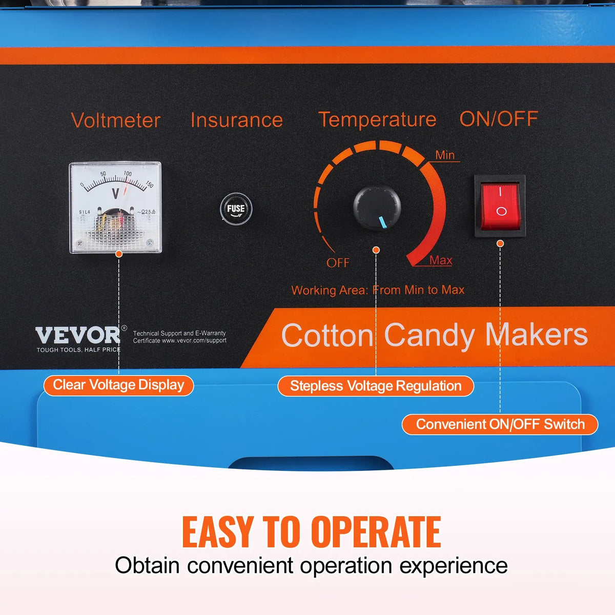 VEVOR Candy Floss Machine 1000 W with Trolley, Cover, Stainless Steel Bowl and Drawer, Blue