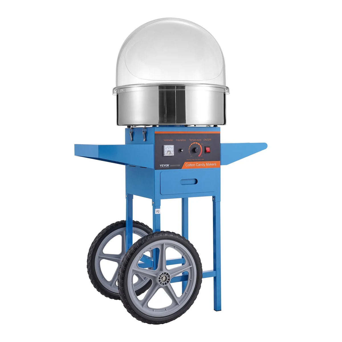 VEVOR Candy Floss Machine 1000 W with Trolley, Cover, Stainless Steel Bowl and Drawer, Blue