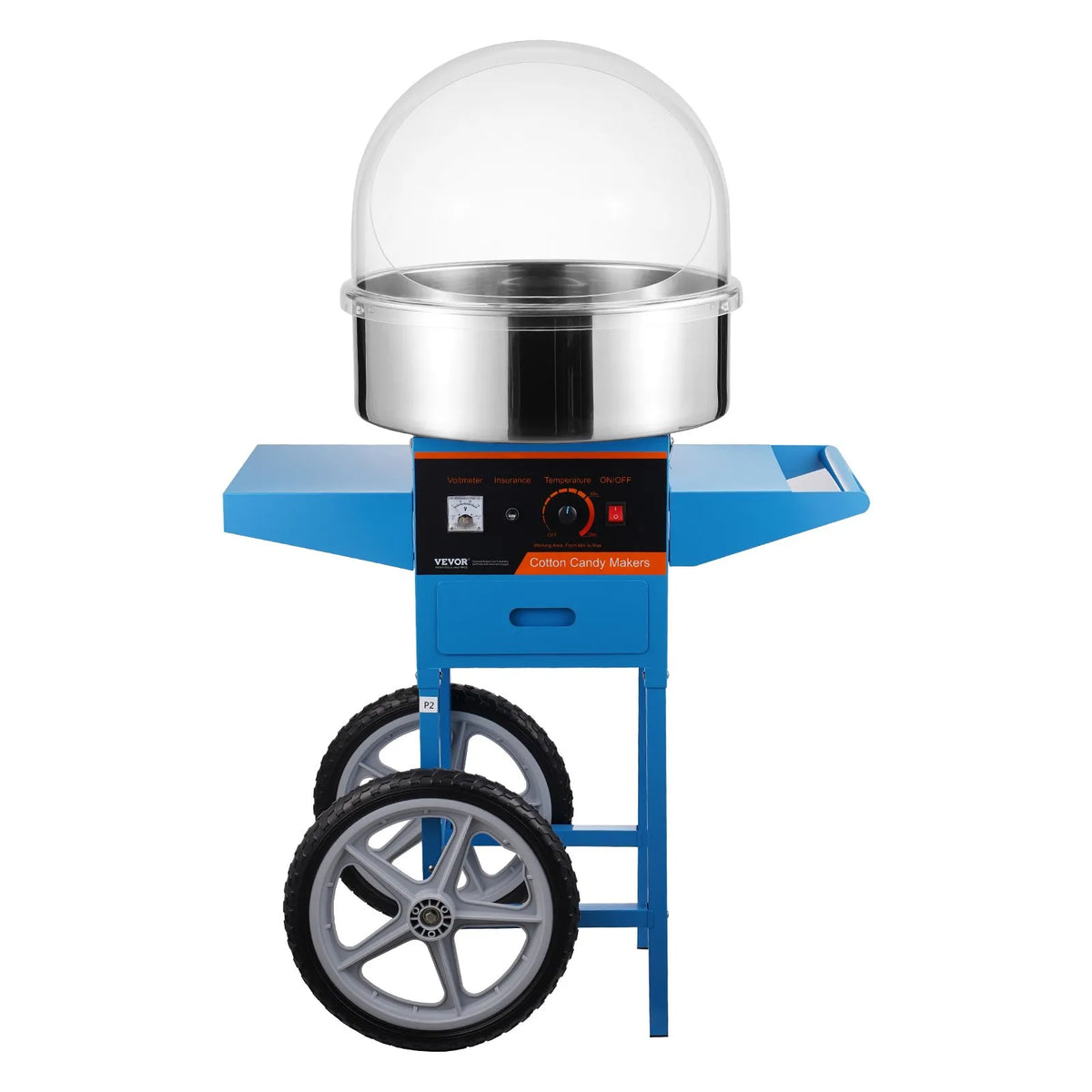 VEVOR Candy Floss Machine 1000 W with Trolley, Cover, Stainless Steel Bowl and Drawer, Blue