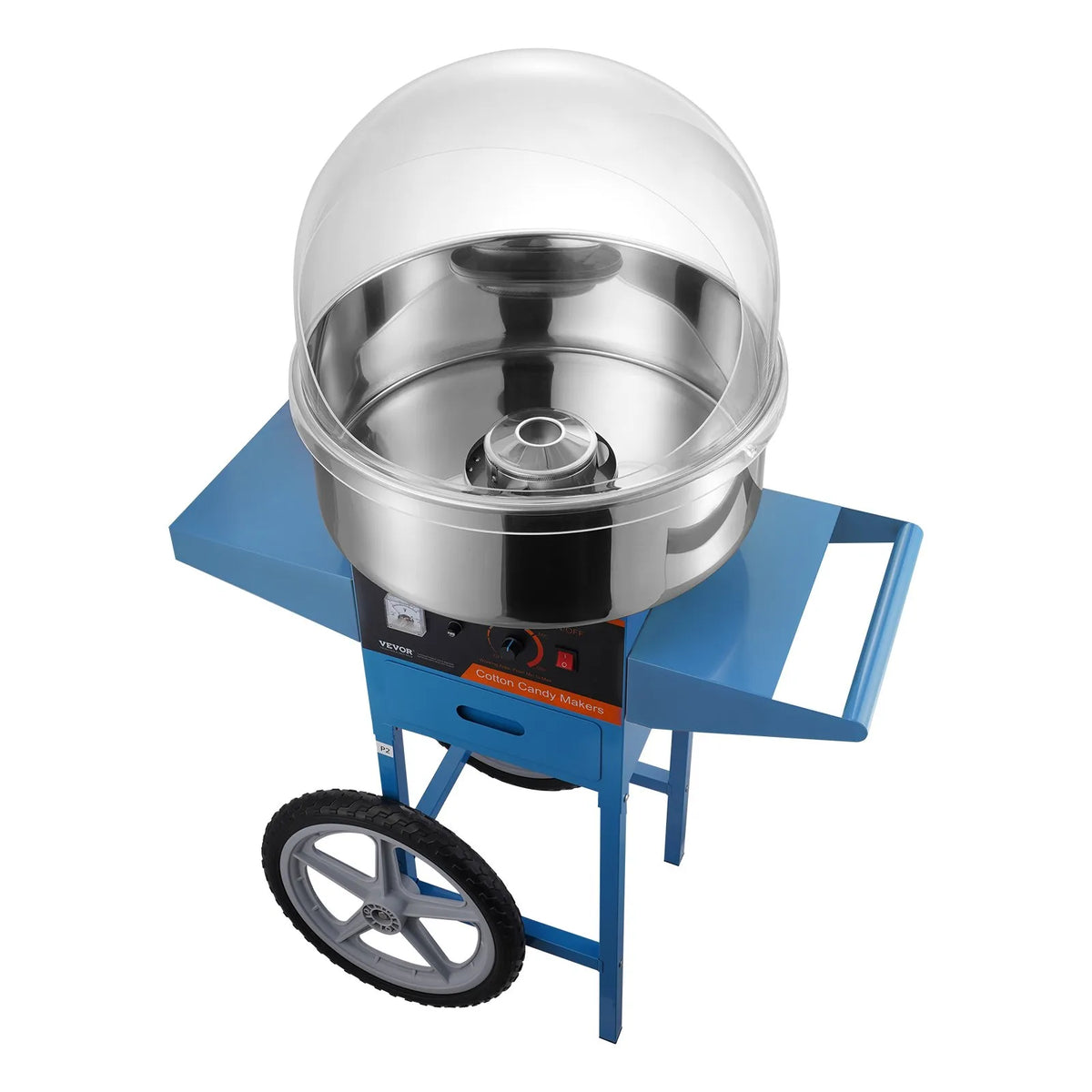 VEVOR Candy Floss Machine 1000 W with Trolley, Cover, Stainless Steel Bowl and Drawer, Blue