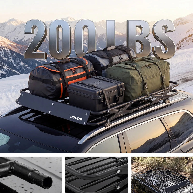 VEVOR jumta bagāžas grozs 1168 × 914 × 102 mm, salokāms smagas slodzes jumta bagāžas turētājs, kravnesība 90,72 kg, visiem laikapstākļiem piemērots, viegli uzstādāms, universāls SUV un kravas automašīnām