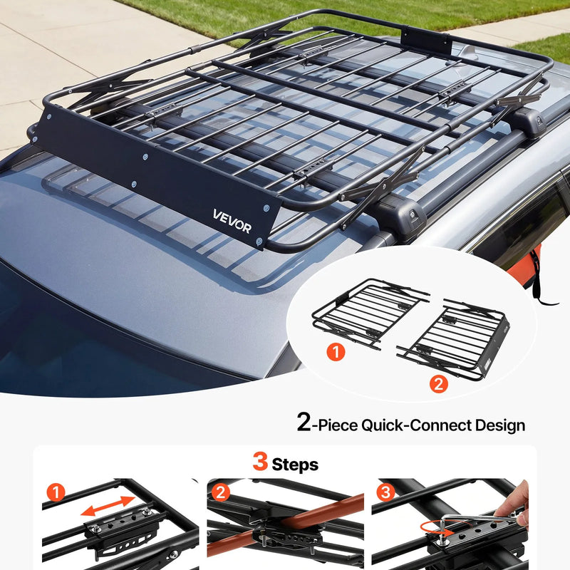 VEVOR jumta bagāžas grozs 1168 × 914 × 102 mm, salokāms smagas slodzes jumta bagāžas turētājs, kravnesība 90,72 kg, visiem laikapstākļiem piemērots, viegli uzstādāms, universāls SUV un kravas automašīnām