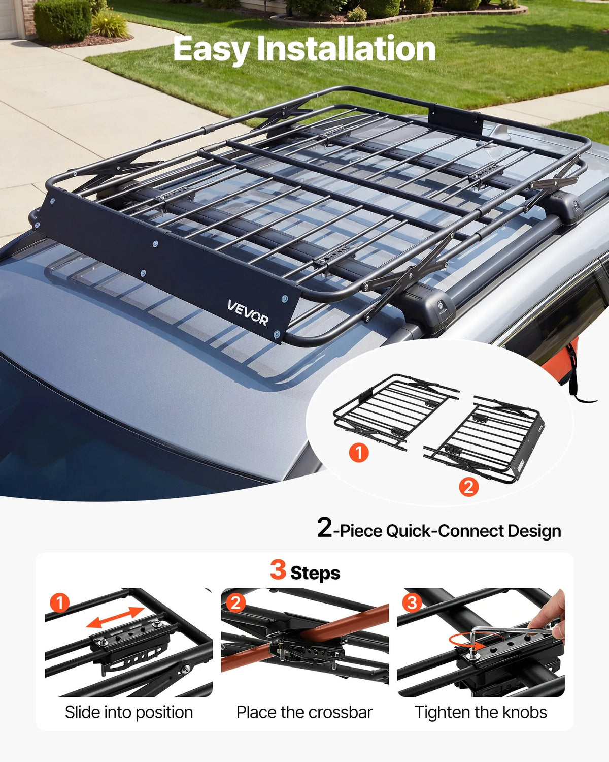 VEVOR jumta bagāžas grozs 1168 × 914 × 102 mm, salokāms smagas slodzes jumta bagāžas turētājs, kravnesība 90,72 kg, visiem laikapstākļiem piemērots, viegli uzstādāms, universāls SUV un kravas automašīnām