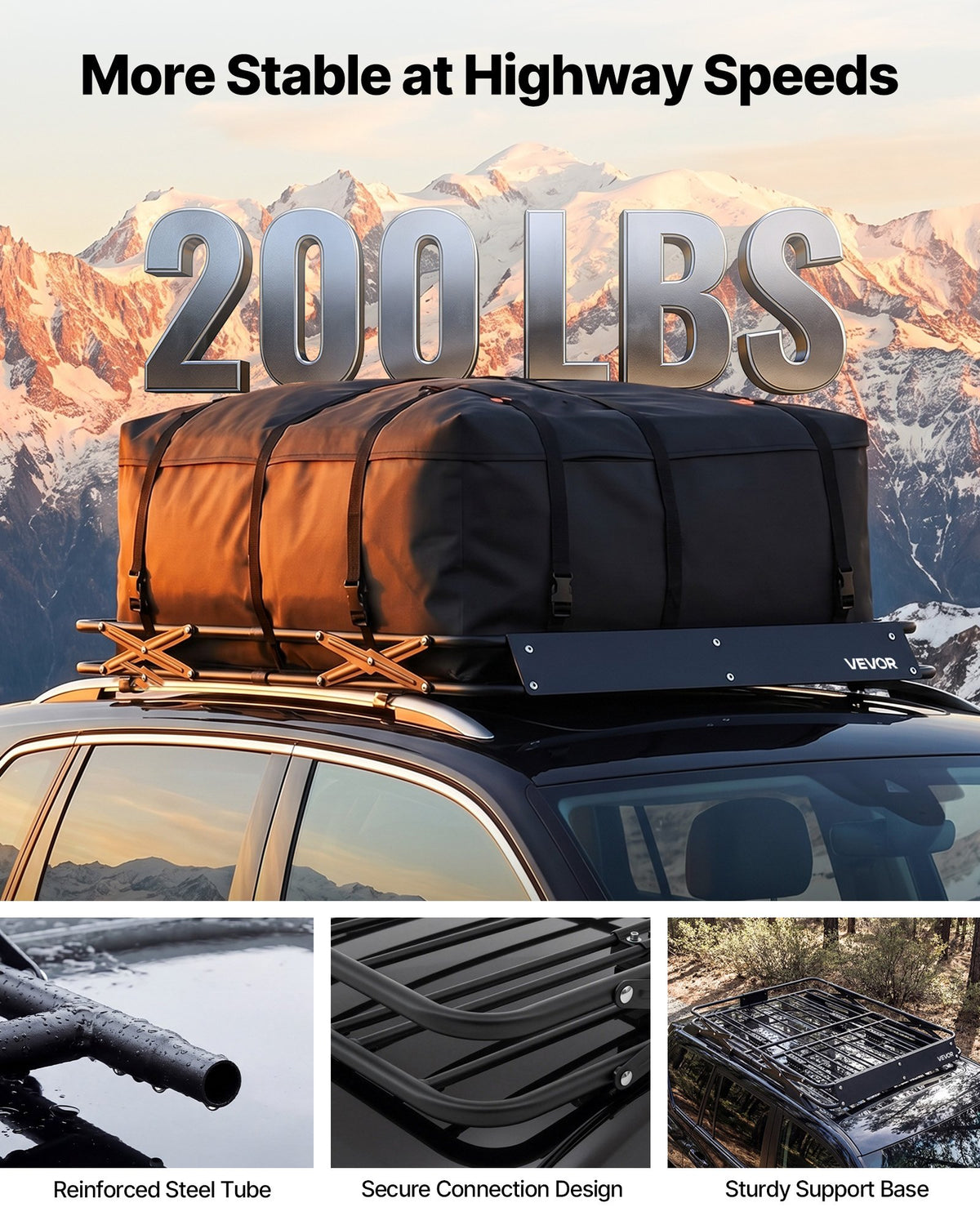 VEVOR Roof Cargo Basket 1295 × 914 × 102 mm, Foldable Heavy-Duty Roof Rack Carrier, 90.72 kg Load Capacity, All-Weather, Easy Installation, Universal for SUVs and Trucks