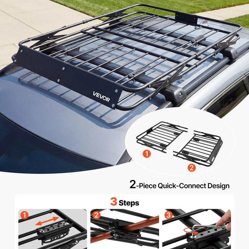 VEVOR jumta bagāžas grozs 1295 × 914 × 102 mm, salokāms smagas slodzes jumta bagāžas turētājs, kravnesība 90,72 kg, visiem laikapstākļiem piemērots, viegli uzstādāms, universāls SUV un kravas automašīnām