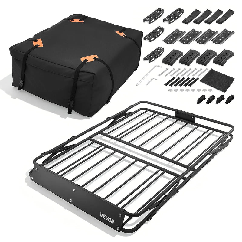 VEVOR jumta bagāžas grozs 1295 × 914 × 102 mm, salokāms smagas slodzes jumta bagāžas turētājs, kravnesība 90,72 kg, visiem laikapstākļiem piemērots, viegli uzstādāms, universāls SUV un kravas automašīnām