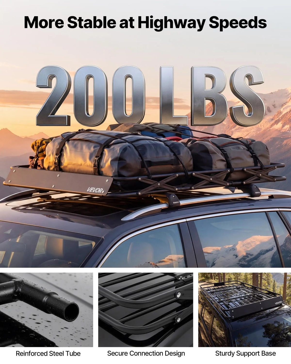 VEVOR Roof Cargo Basket 1626 × 990 × 102 mm, Foldable Heavy-Duty Roof Rack Carrier, 90.72 kg Load Capacity, All-Weather, Easy Installation, Universal for SUVs and Trucks
