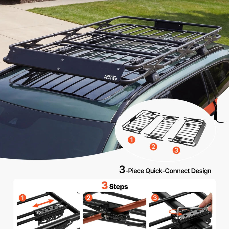 VEVOR jumta bagāžas grozs 1626 × 990 × 102 mm, salokāms smagas slodzes jumta bagāžas turētājs, kravnesība 90,72 kg, visiem laikapstākļiem piemērots, viegli uzstādāms, universāls SUV un kravas automašīnām