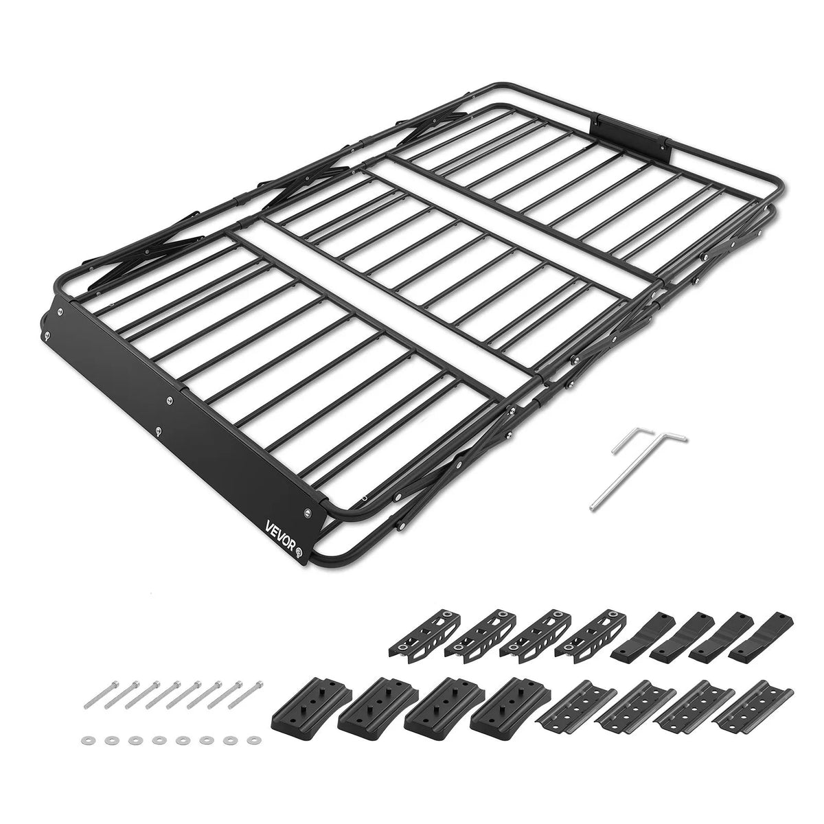 VEVOR Roof Cargo Basket 1626 × 990 × 102 mm, Foldable Heavy-Duty Roof Rack Carrier, 90.72 kg Load Capacity, All-Weather, Easy Installation, Universal for SUVs and Trucks