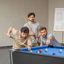 VEVOR biljarda galds 213 cm, pārnēsājams galds ar regulējamām kājām, komplektā bumbas, kijas, trijstūris, krīts un birste, melns ar zilu audumu, piemērots ģimenes atpūtas telpai