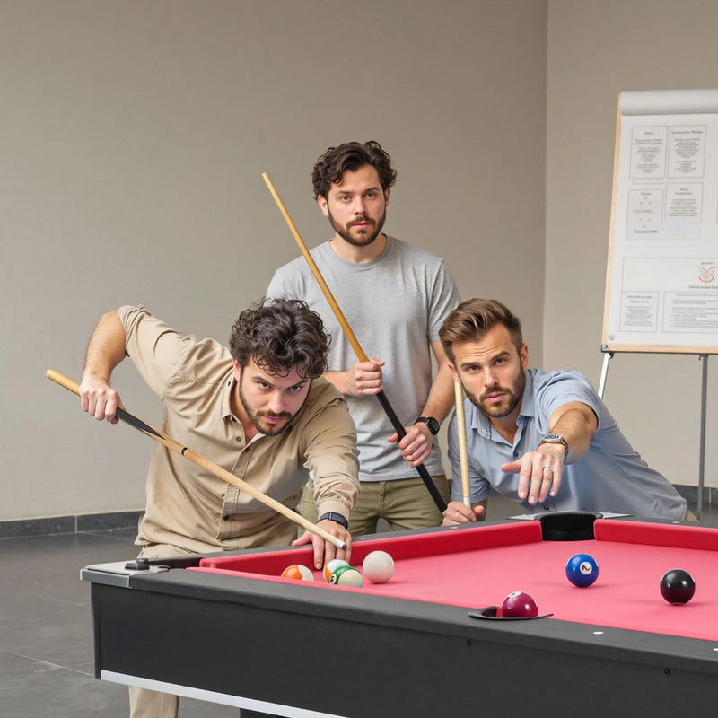 VEVOR biljarda galds 183 cm, pārnēsājams galds ar regulējamām kājām, komplektā bumbas, kijas, trijstūris, krīts un birste, melns ar sarkanu audumu, piemērots ģimenes atpūtai un spēļu istabai