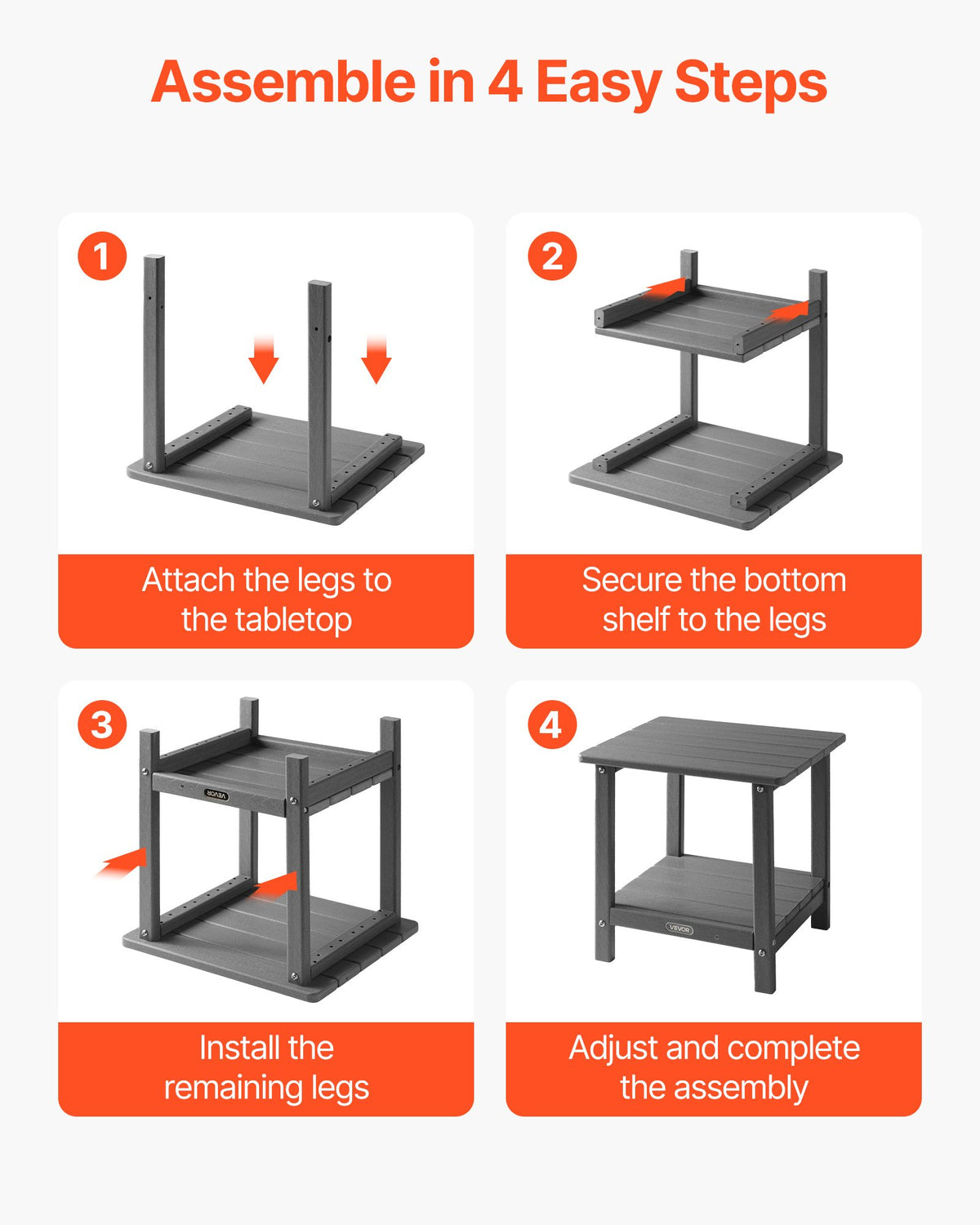 VEVOR Outdoor Side Table 450 × 380 × 440 mm, Dual-Layer HDPE Construction, Easy to Clean, Weather Resistant, Suitable for Terrace, Pool, Beach, Patio, Garden and Indoor Use, Grey