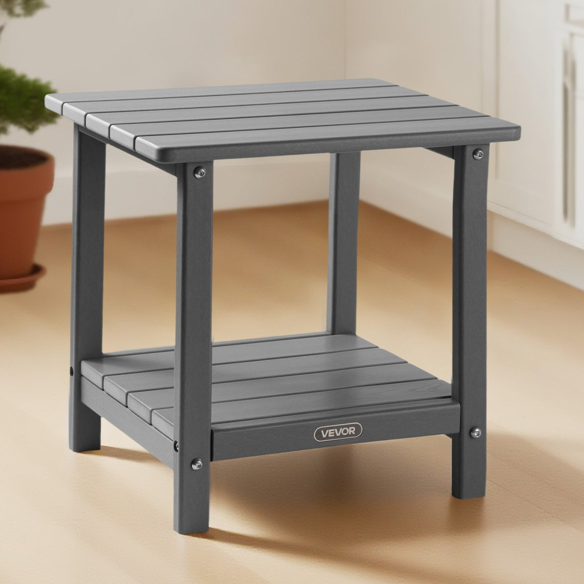 VEVOR Outdoor Side Table 450 × 380 × 440 mm, Dual-Layer HDPE Construction, Easy to Clean, Weather Resistant, Suitable for Terrace, Pool, Beach, Patio, Garden and Indoor Use, Grey