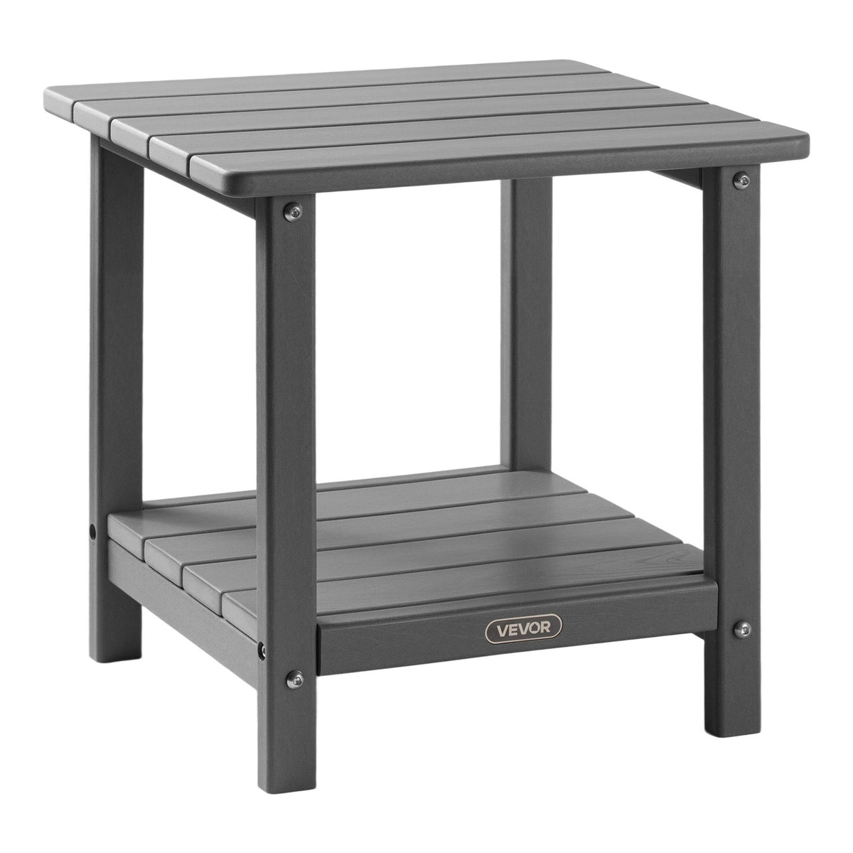 VEVOR Outdoor Side Table 450 × 380 × 440 mm, Dual-Layer HDPE Construction, Easy to Clean, Weather Resistant, Suitable for Terrace, Pool, Beach, Patio, Garden and Indoor Use, Grey