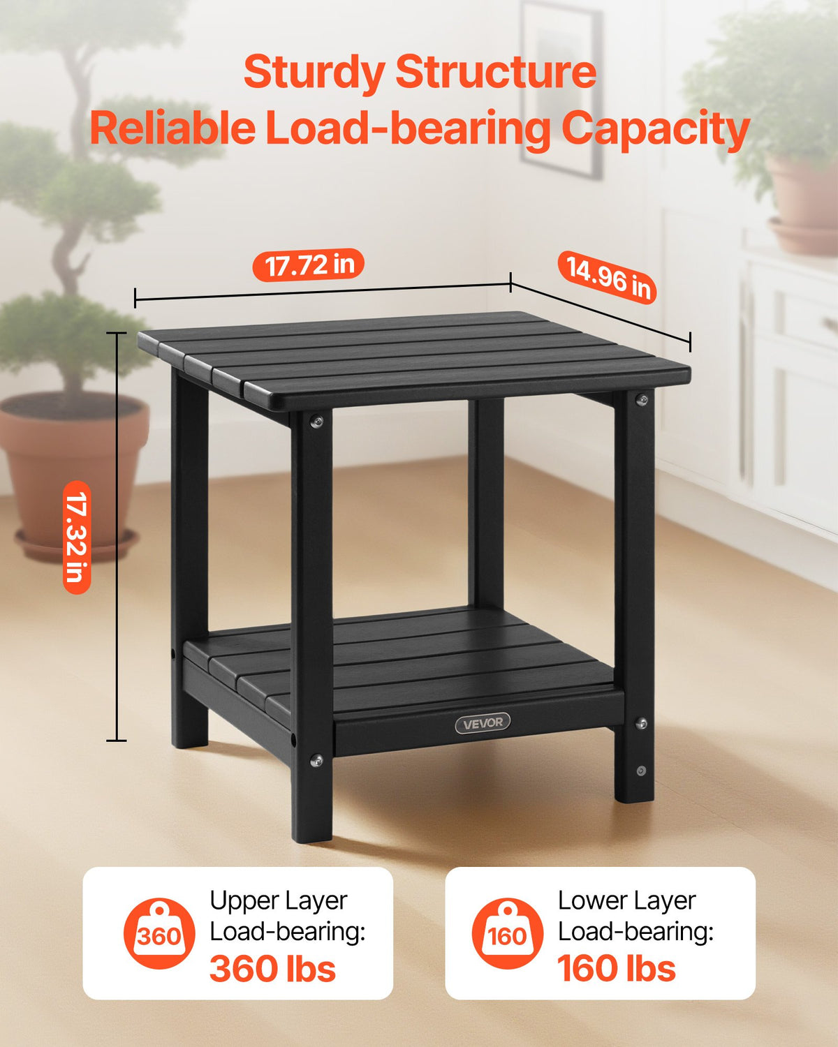 VEVOR Outdoor Side Table 450 × 380 × 440 mm, Dual-Layer HDPE Construction, Easy to Clean, Weather Resistant, Suitable for Terrace, Pool, Beach, Patio, Garden and Indoor Use, Black