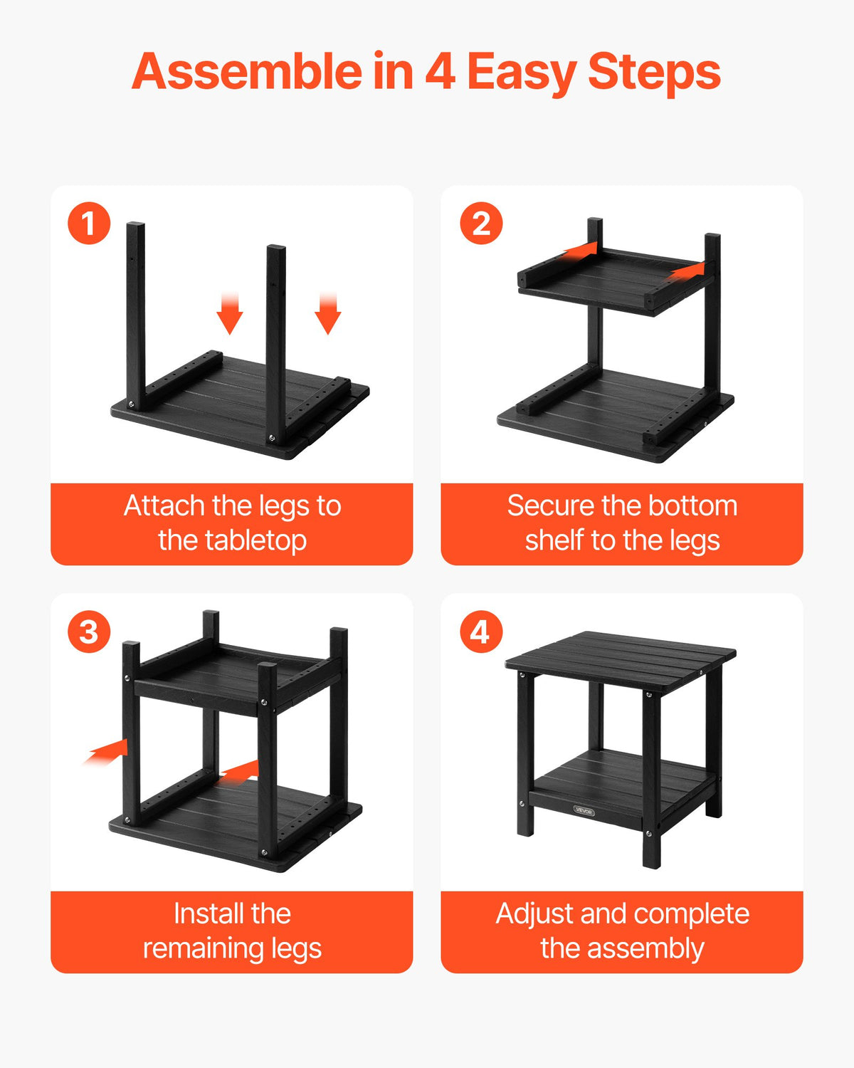 VEVOR Outdoor Side Table 450 × 380 × 440 mm, Dual-Layer HDPE Construction, Easy to Clean, Weather Resistant, Suitable for Terrace, Pool, Beach, Patio, Garden and Indoor Use, Black