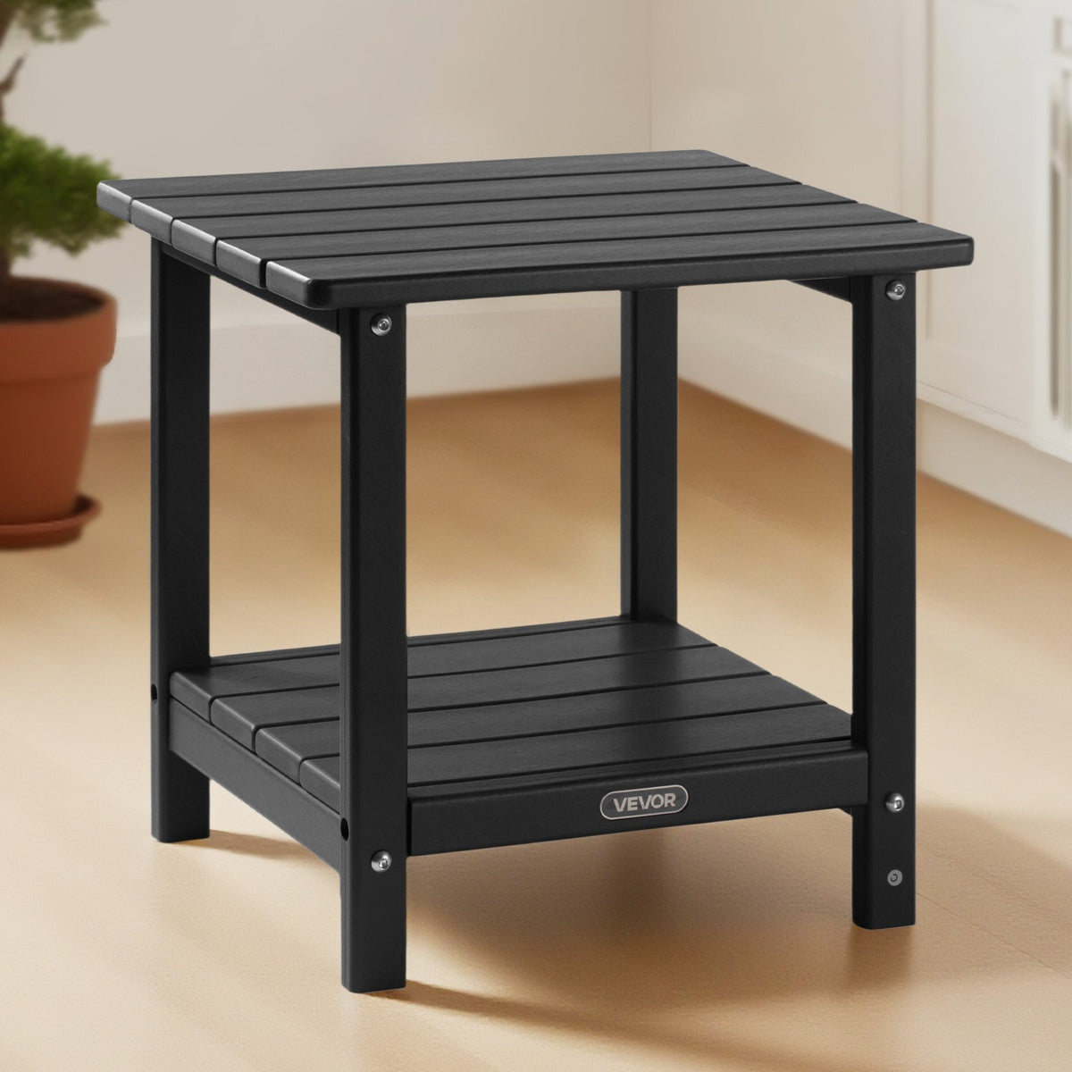 VEVOR Outdoor Side Table 450 × 380 × 440 mm, Dual-Layer HDPE Construction, Easy to Clean, Weather Resistant, Suitable for Terrace, Pool, Beach, Patio, Garden and Indoor Use, Black