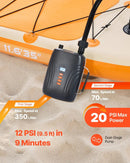 VEVOR SUP dēļa sūknis 20 PSI ar akumulatoru, divpakāpju piepūšanu un iztukšošanu, automātisku izslēgšanos un 12 V DC auto pieslēgumu piepūšamām laivām, teltīm un matračiem - ZEMLETES.LV