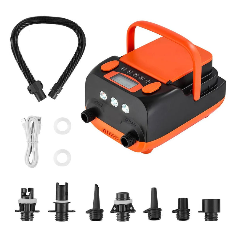 VEVOR SUP dēļa sūknis 20 PSI ar akumulatoru, divpakāpju piepūšanu un iztukšošanu, automātisku izslēgšanos, 12 V DC auto pieslēgumu un LED apgaismojumu piepūšamām laivām, teltīm un matračiem - ZEMLETES.LV