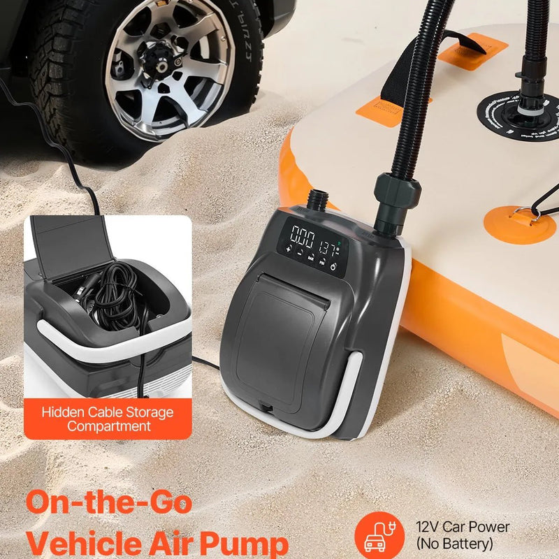 VEVOR SUP dēļa sūknis 20 PSI ar divpakāpju piepūšanu un iztukšošanu, automātisku izslēgšanos un 12 V DC auto pieslēgumu piepūšamiem dēļiem, teltīm un matračiem - ZEMLETES.LV
