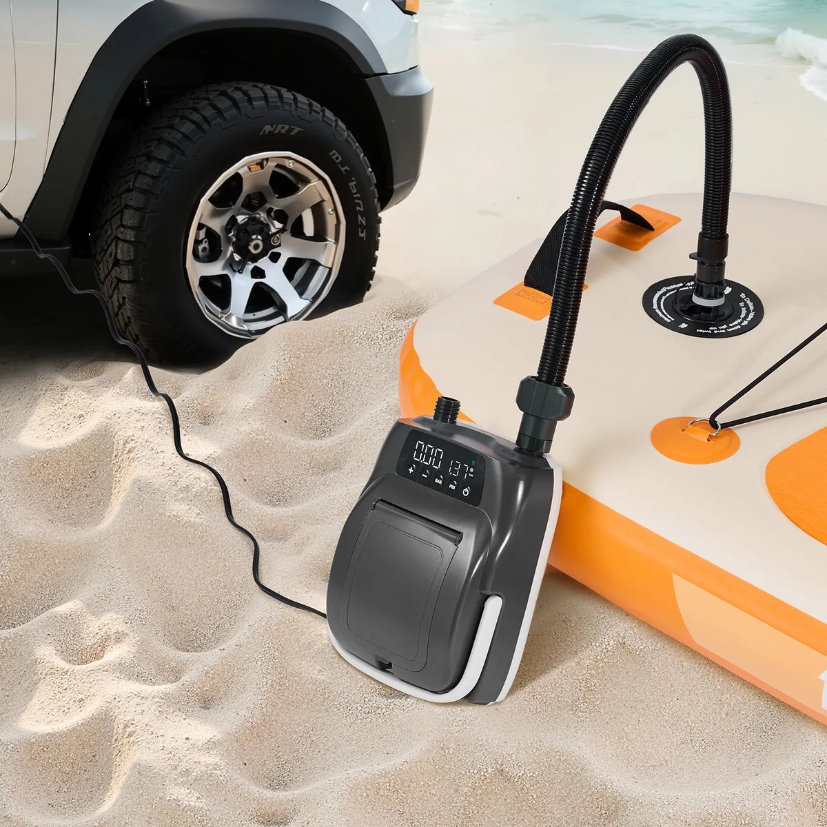 VEVOR SUP dēļa sūknis 20 PSI ar divpakāpju piepūšanu un iztukšošanu, automātisku izslēgšanos un 12 V DC auto pieslēgumu piepūšamiem dēļiem, teltīm un matračiem - ZEMLETES.LV