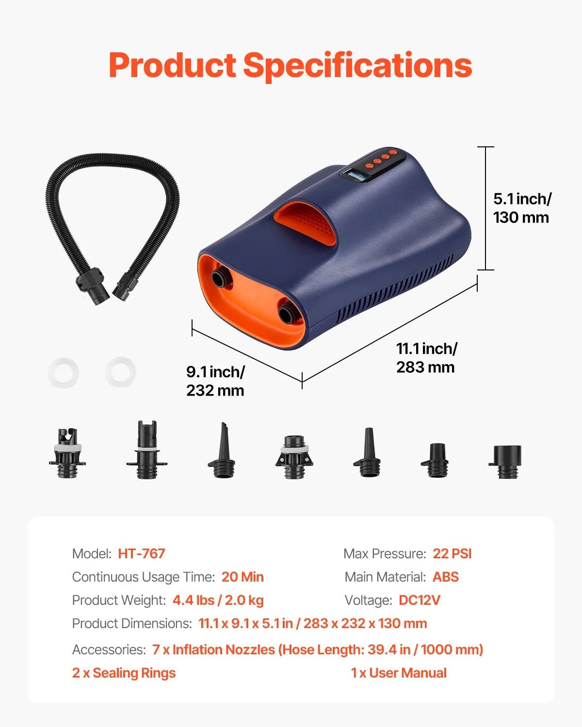 VEVOR SUP dēļa sūknis 22 PSI ar divpakāpju piepūšanu un iztukšošanu, automātisku izslēgšanos un 12 V DC auto pieslēgumu piepūšamiem dēļiem, teltīm un matračiem - ZEMLETES.LV