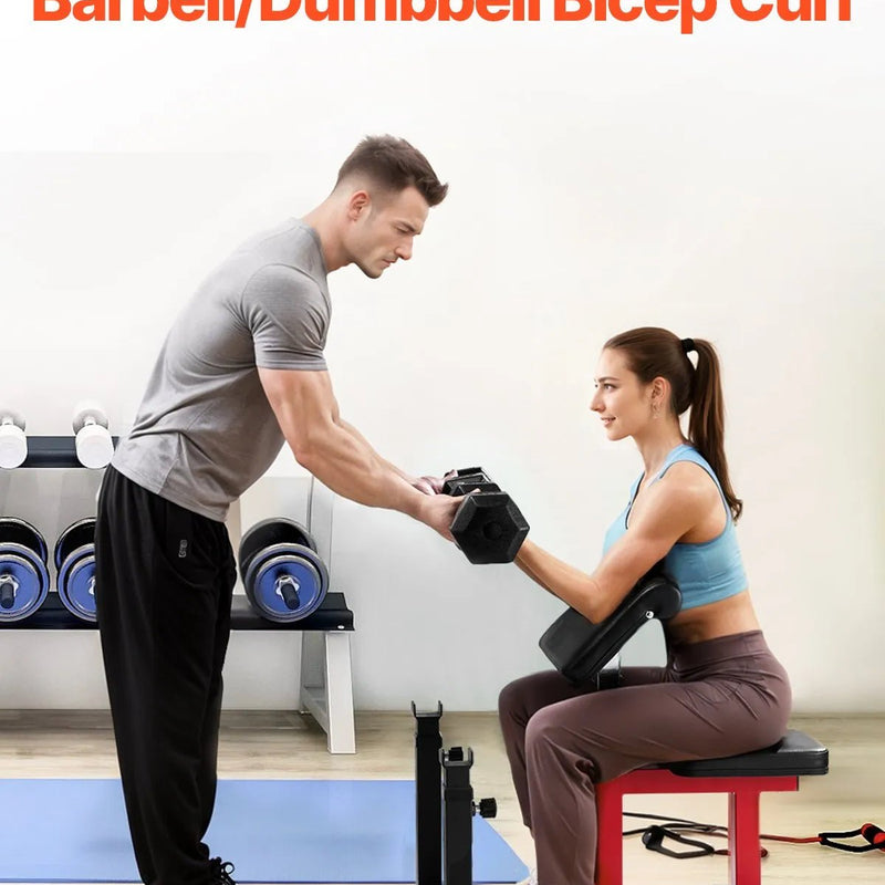 VEVOR treniņu sols ar kāju iztaisnošanas moduli, spēka treniņu sols ar bicepsu staciju hantelēm un stienim, 200 kg nestspēja, daudzfunkcionāls sols mājas sporta zālei - ZEMLETES.LV